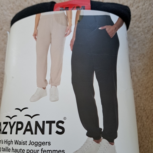 New! Lazy Pants Joggers 2 Pack High Waist Casual Knit Pants Black Beige Medium - Picture 7 of 11